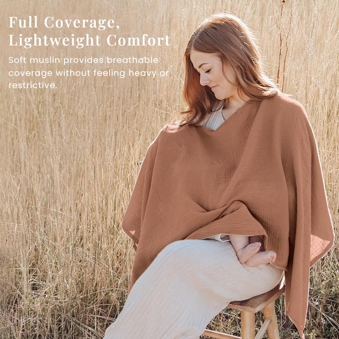 Konssy Muslin Nursing Cover for Women, 360° Full Privacy Poncho - Chestnut - image 3