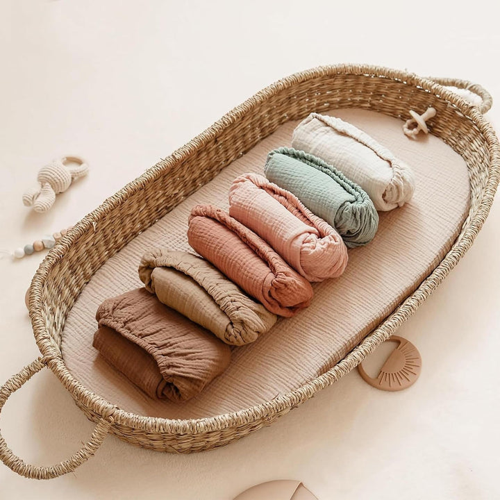 Konssy 2 Pack Muslin Bassinet Sheets for Baby Girls Boys, 33"x21" - Vintage Petals,Taupe - image 3