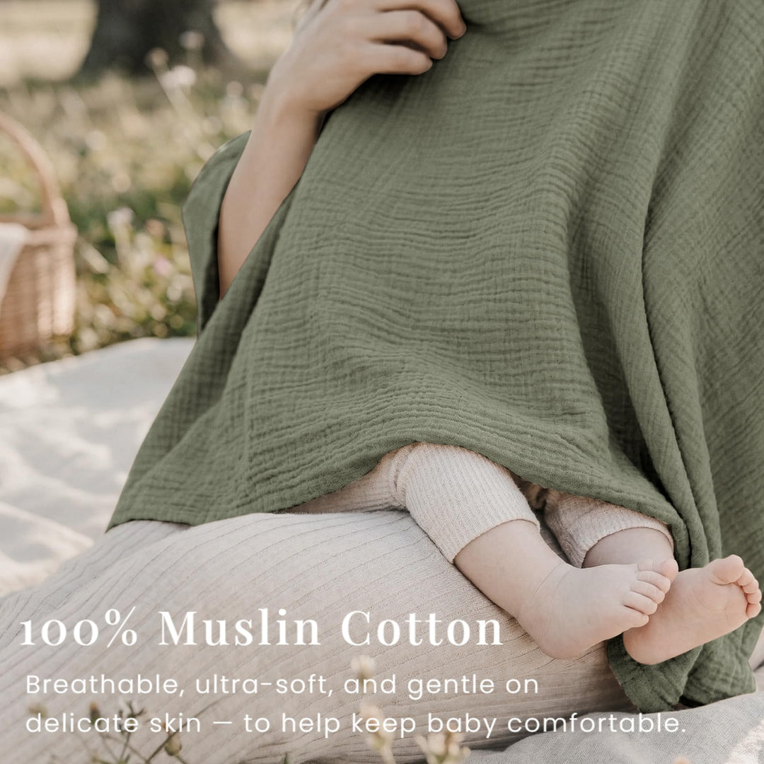 Konssy Muslin Nursing Cover for Women, 360° Full Privacy Poncho - Fog Green - image 8