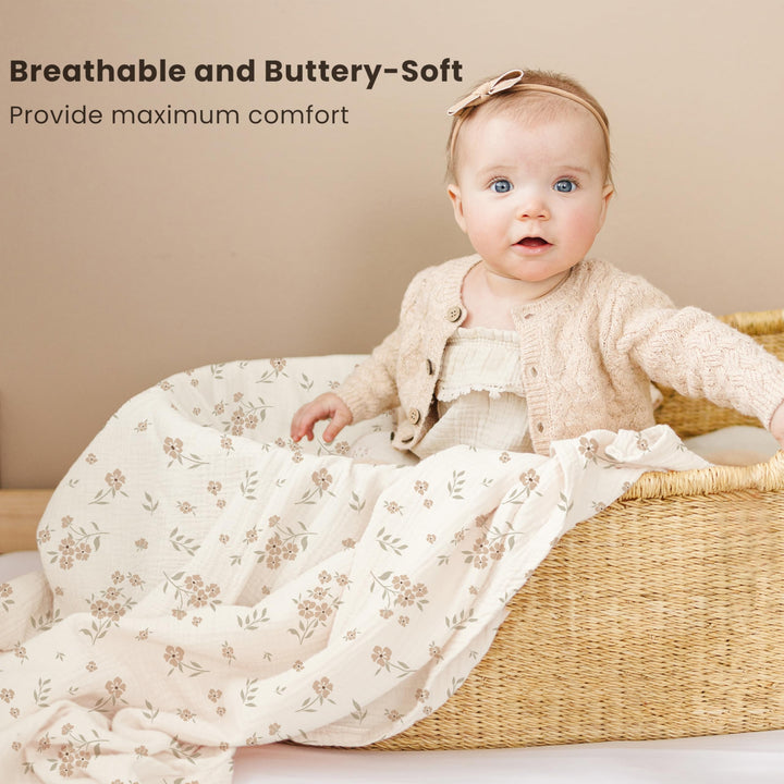 Konssy Muslin Swaddle Blankets, 100% Cotton Receiving Blankets, 47"x 47" - Peach Blossom Sun - image 3