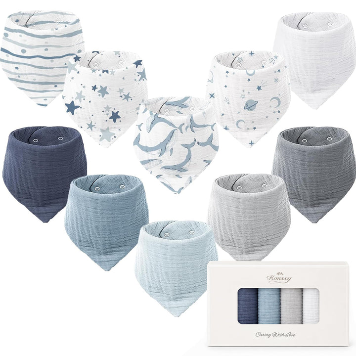 Konssy 10 Pack Baby Muslin Bandana Bibs for Drooling and Teething - Ocean - image 1