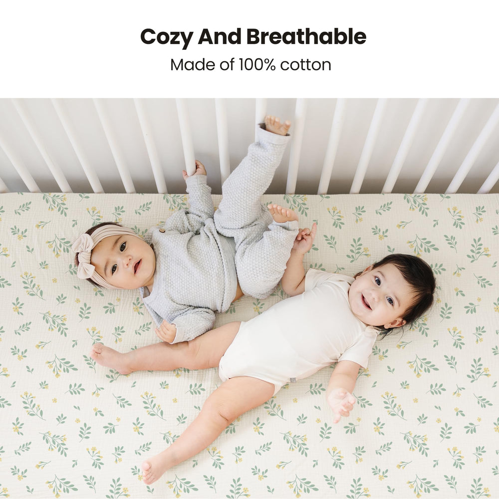 Konssy 2 Pack Muslin Crib Sheets for Baby Boys & Girls, 52" x 28" - Leaf,Green - image 2