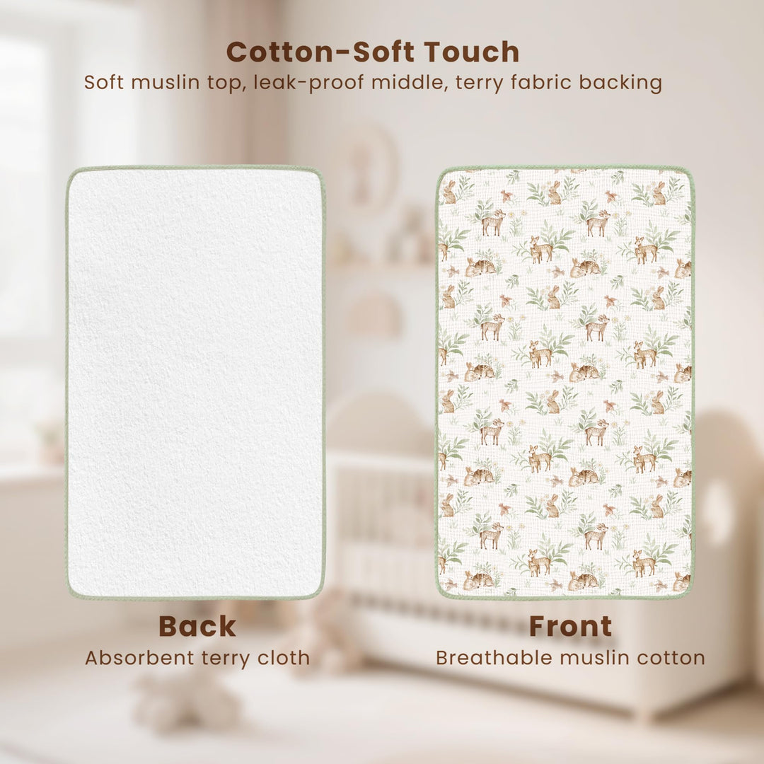 Konssy 2 Pack Waterproof Muslin Portable Changing Pad, Diaper Changing Mat - Woodland,Sage - image 4