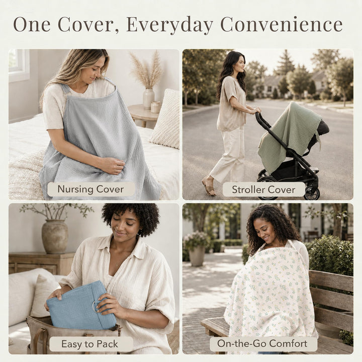 Konssy Muslin Nursing Cover Up for Breastfeeding with Rigid Hoop - shuangceng-buruzhao-zhonglv-New - image 7