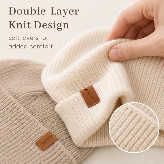 Konnsy 4 Pack Baby Beanie Warm Winter Hats for Newborn Infant Boys Girls | Cozy Double-Layer Knitted Warm Cap, Extra-Soft, Stretch Beanies Without Tight Marks, Multicolor set, Baby Beanies 0-6 Months