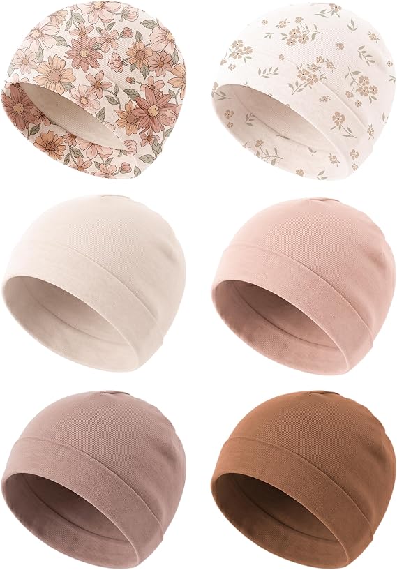 Konssy 6-Pack Baby Beanie Hats for Newborns, Soft Infant Caps for Boys & Girls, 0-6 Months