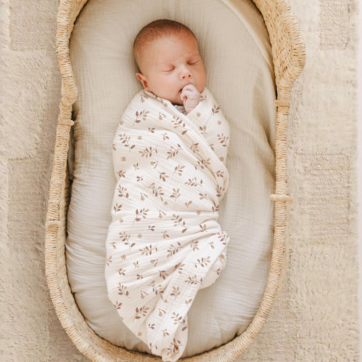 Konssy Muslin Swaddle Blankets, 100% Cotton Receiving Blankets, 47"x 47" - Pink Sun,Khaki Leaf - image 3