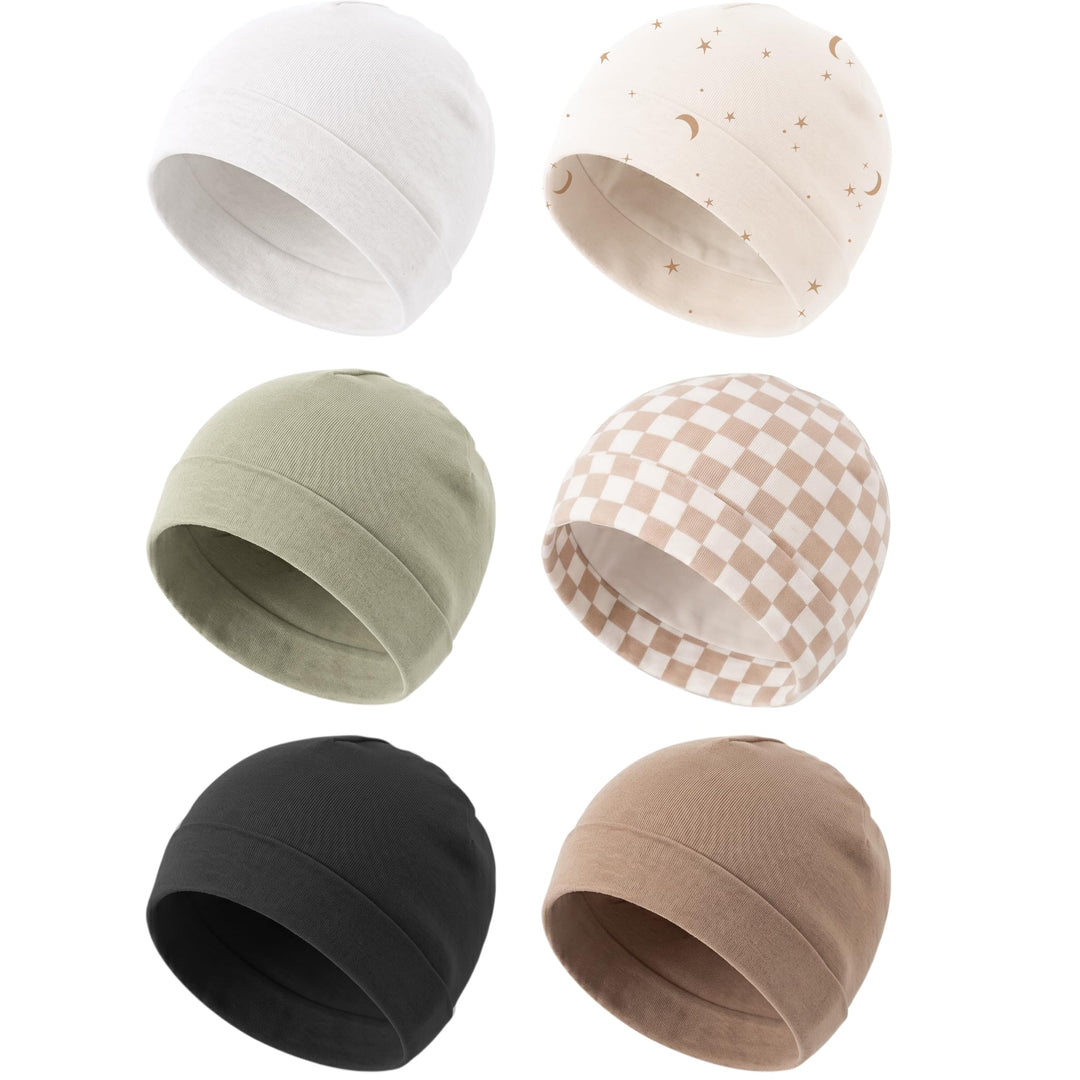 Konssy 6 Pack Baby Newborn Hats, Soft Beanie Hat for Infant Boys Girls 0-6M - Coffee Check - image 1