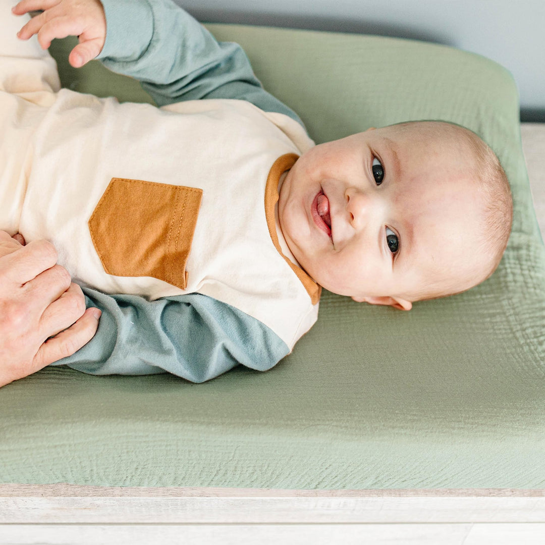 Konssy 100% Cotton Muslin Changing Pad Cover 2 Pack, 32"x16" Standard Fit - Woodland,Sage - image 2
