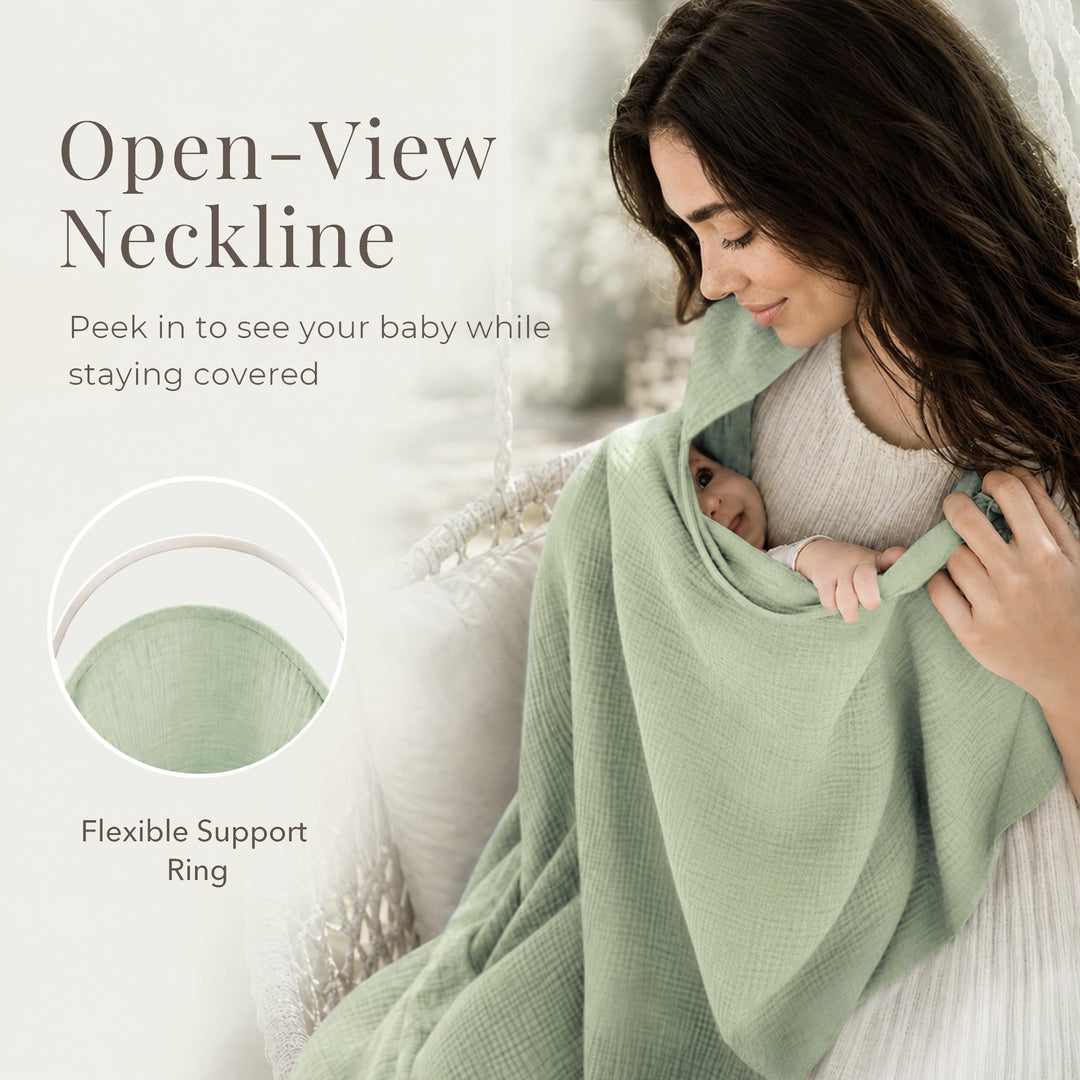 Konssy Muslin Nursing Cover Up for Breastfeeding with Rigid Hoop - shuangceng-buruzhao-zhonglv-New - image 4