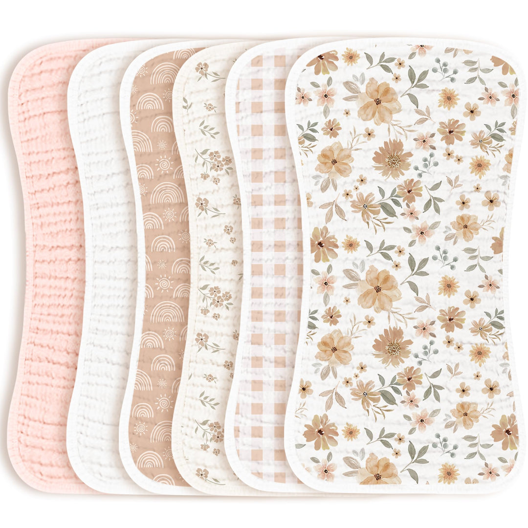 Konssy 6 Pack Large Muslin Baby Burp Cloths and Burp Rags Set for Newborn - Yinhua-Dagebu-Huahui-New - image 1