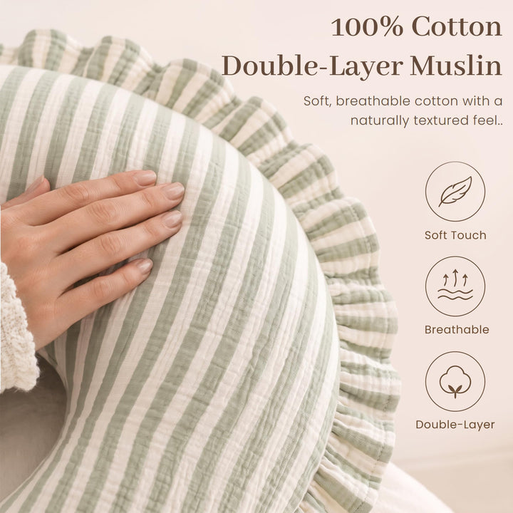 Konssy 100% Muslin Cotton Soft Nursing Pillow Cover with Ruffle Trim - Forest Stripes - image 5