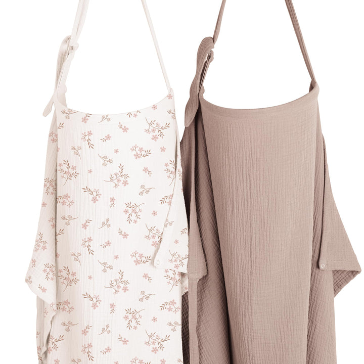 Konssy 2-Pack Muslin Nursing Cover Up for Breastfeeding Mom with Rigid Hoop - Soft Blooms,Taupe - image 1
