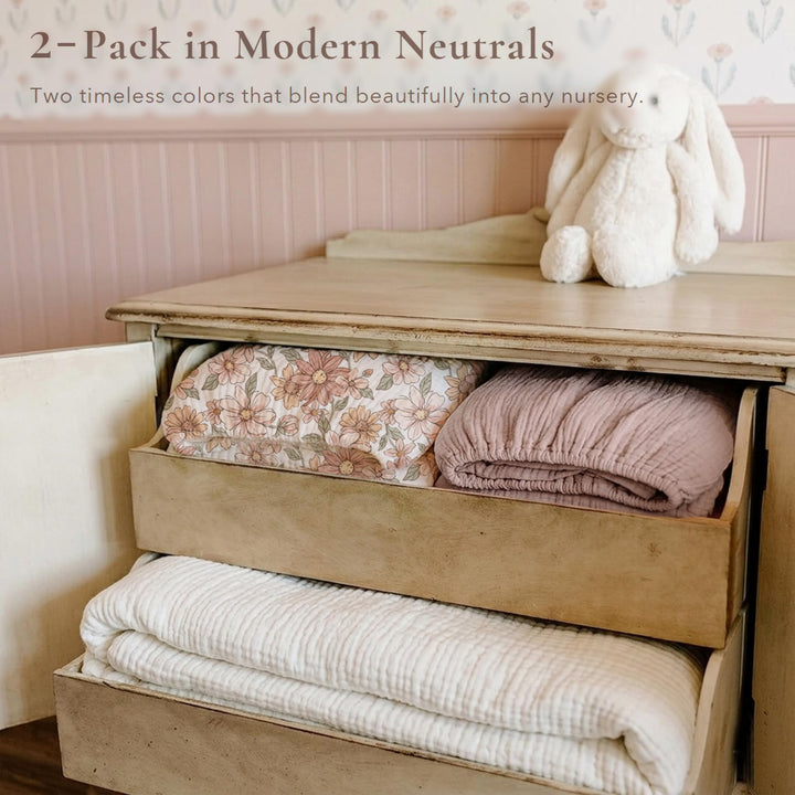 Konssy 2 Pack Muslin Crib Sheets for Standard Crib Mattress, 52" x 28" - Vintage Petals,Taupe - image 7
