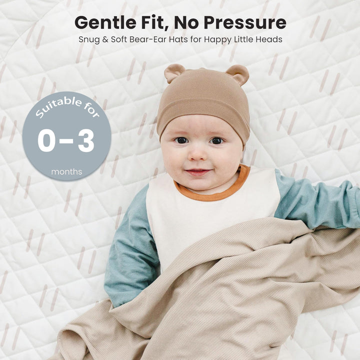 Konssy 6-Pack Baby Newborn Hats with Bear Ears Set - Brown - image 3