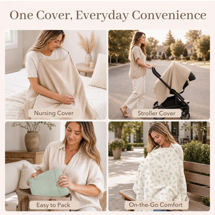 Konssy Muslin Nursing Cover Up for Breastfeeding with Rigid Hoop - shuangceng-buruzhao-lvyehua-New - image 7