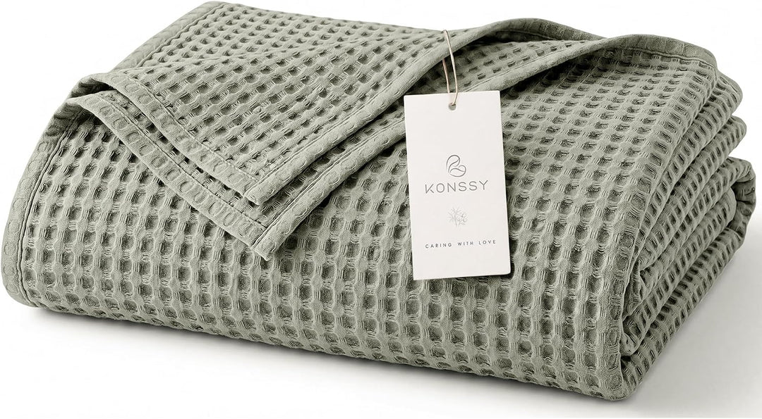 Konssy Waffle Baby Blanket for Boys & Girls, Soft Newborn Swaddle Blanket | Waffle Knit, Cozy Crib Blanket Neutral for Nursery, Stroller & Toddler Bed, Machine Washable, 43" x 43"