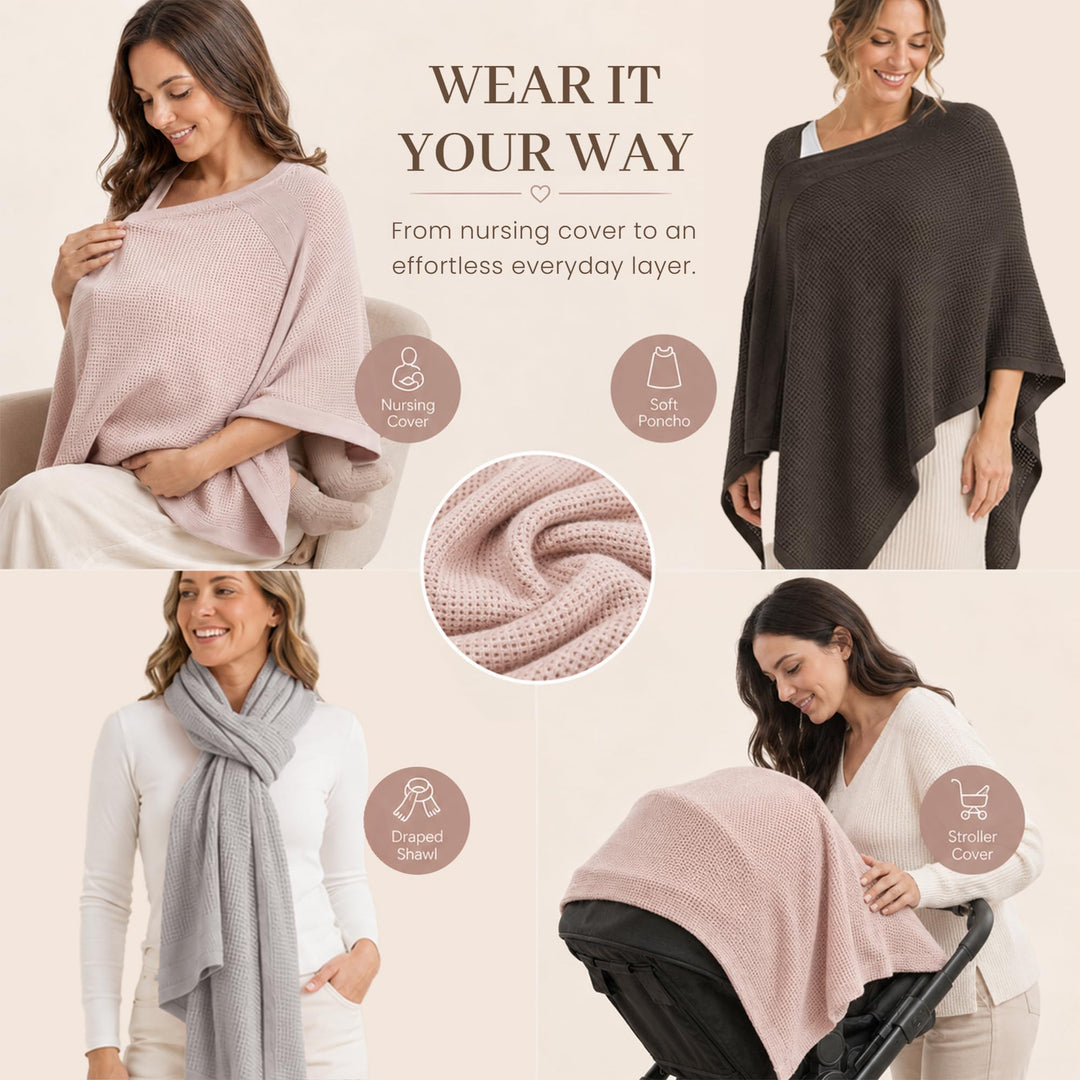 Konssy Nursing Cover for Breastfeeding, Full Privacy Nursing Poncho - Taupe - image 8