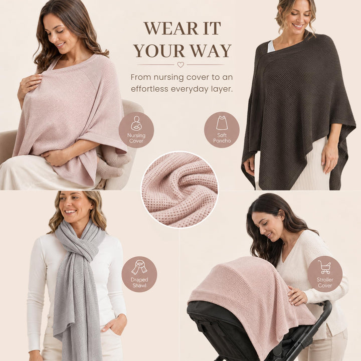 Konssy Nursing Cover for Breastfeeding, Full Privacy Nursing Poncho - Taupe - image 8