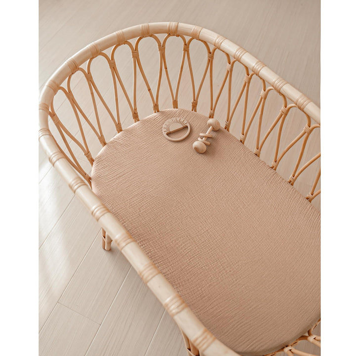 Konssy 2 Pack Muslin Bassinet Sheets for Baby Girls Boys, 32"x16" - Toffee, Flourish - image 5