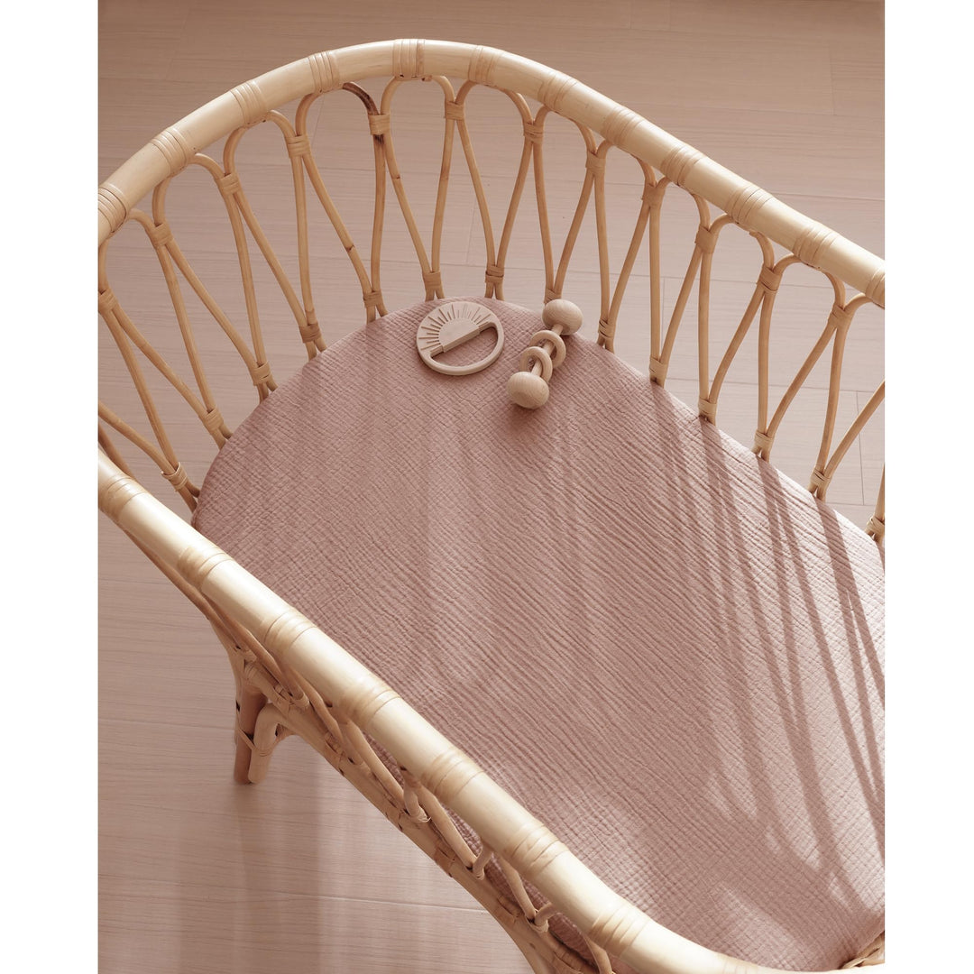Konssy 2 Pack Muslin Bassinet Sheets for Baby Girls Boys, 33"x21" - Vintage Petals,Taupe - image 5