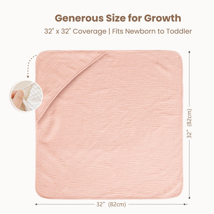 Konssy 2-Pack 100% Muslin Cotton Hooded Baby Bath Towels for Boys and Girls - Pink, Stripe - image 6