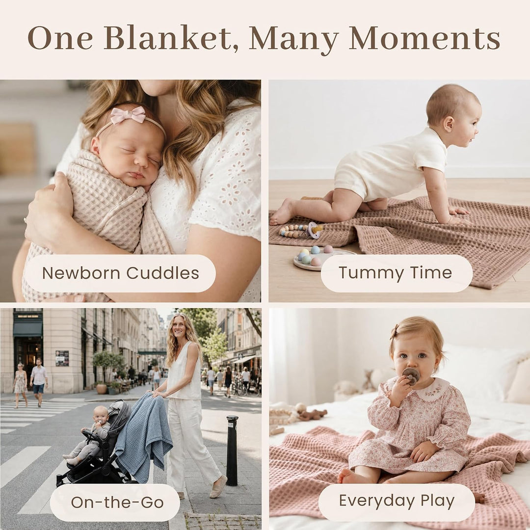 Konssy Waffle Baby Blanket for Boys & Girls, Soft Newborn Swaddle Blanket | Waffle Knit, Cozy Crib Blanket Neutral for Nursery, Stroller & Toddler Bed, Machine Washable, 43" x 43"