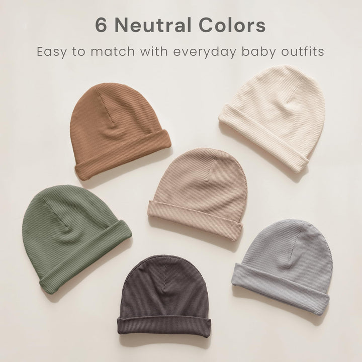 Konssy 6 Pack Baby Beanie Hats for Newborn Infant Girls Boys, 0-6 Months - Oat - image 8