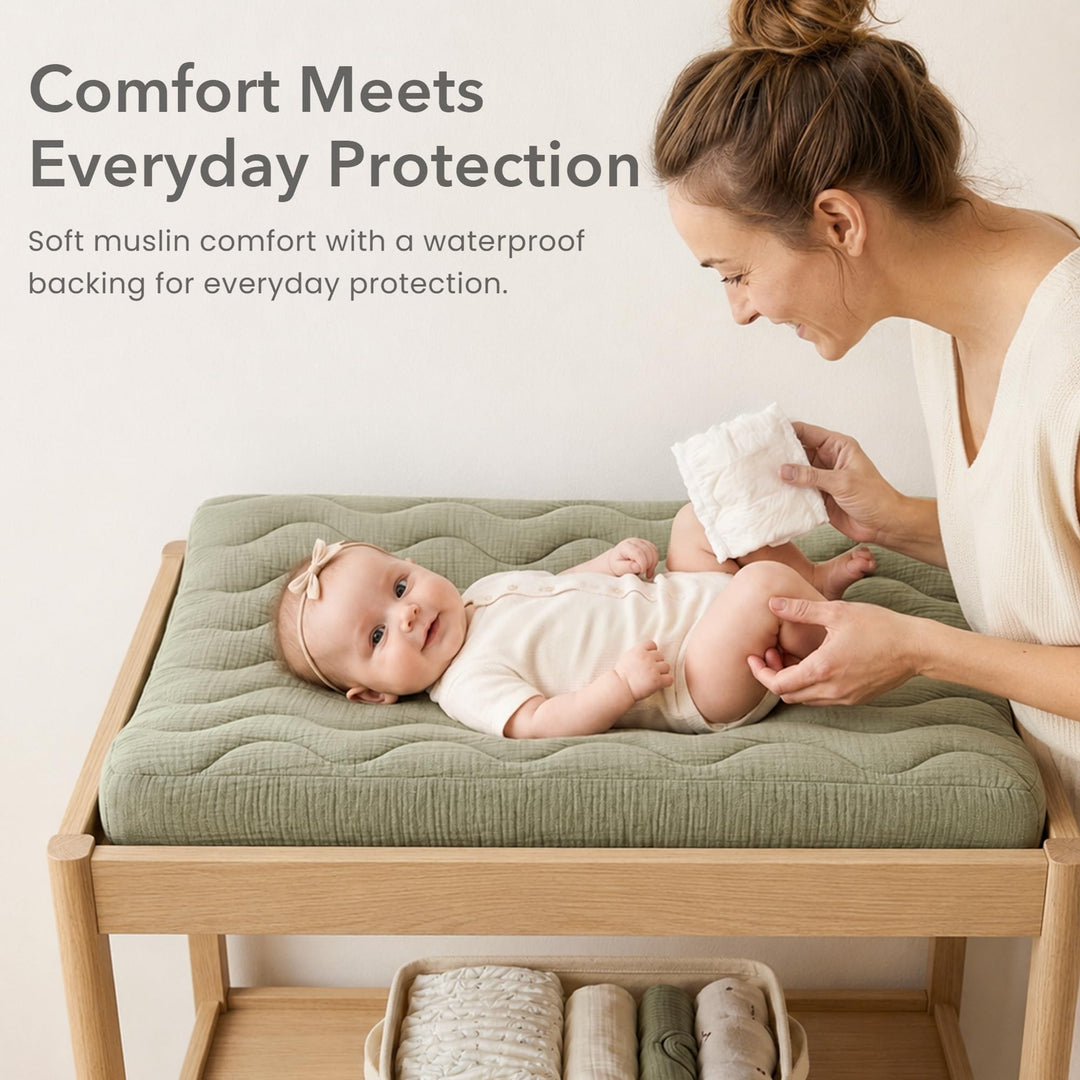 Konssy 2 Pack Quilted Muslin Changing Pad Cover, Waterproof Layer 32" x 16" - Seafoam - image 2
