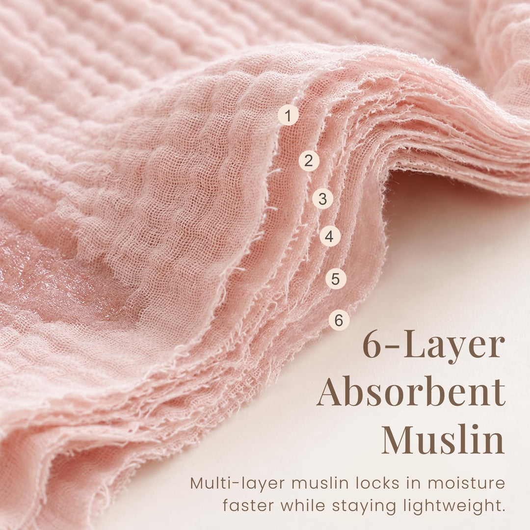 Konssy 7-Pack Muslin Baby Burp Cloths, 6-Layer 100% Cotton - Pink - image 4