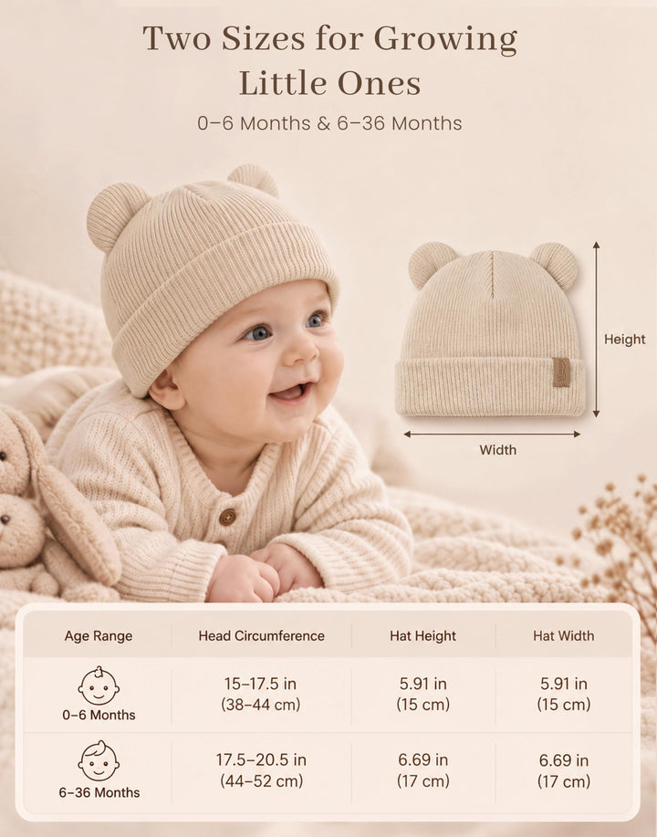 Konssy 4 Pack Baby Beanies with Bear Ear Winter Hat for Newborn 0-6 Months - Pink - image 4