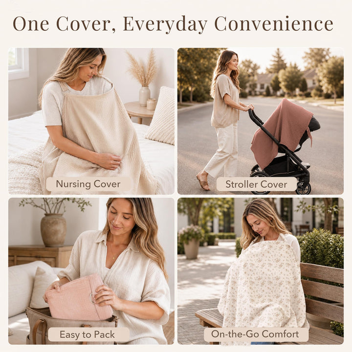 Konssy Muslin Nursing Cover Up for Breastfeeding with Rigid Hoop - shuangceng-buruzhao-pifen-New - image 7