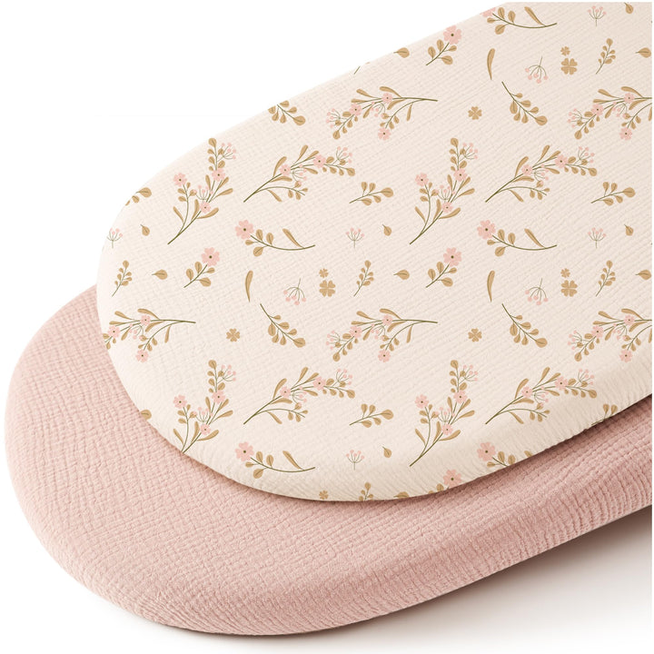 Konssy 2 Pack Muslin Bassinet Sheets for Baby Girls Boys, 32"x16" - Floral,Pink - image 1
