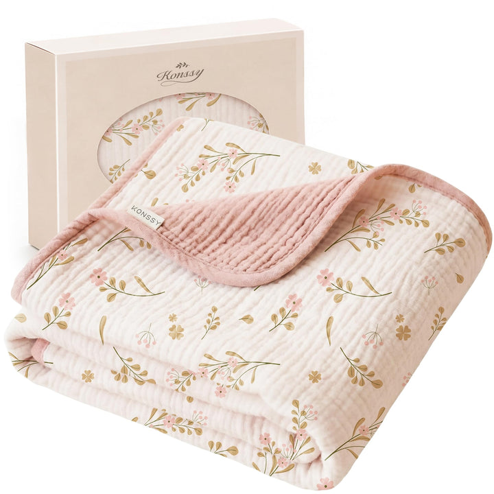 Konssy 100% Cotton Muslin Baby Blanket for Girls Boys, 40"x36"   - Floral - image 1