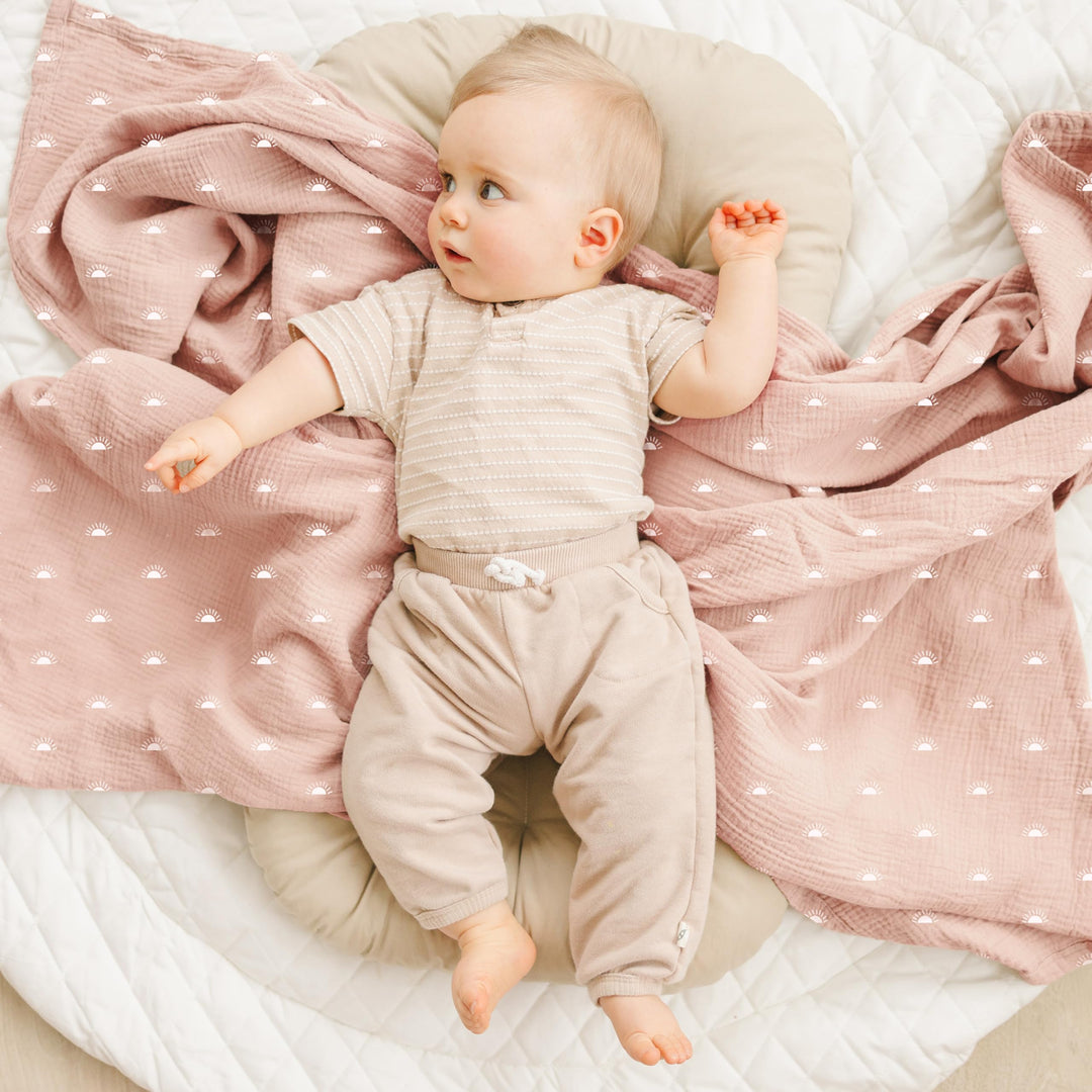 Konssy Muslin Swaddle Blankets, 100% Cotton Receiving Blankets, 47"x 47" - Peach Blossom Sun - image 5