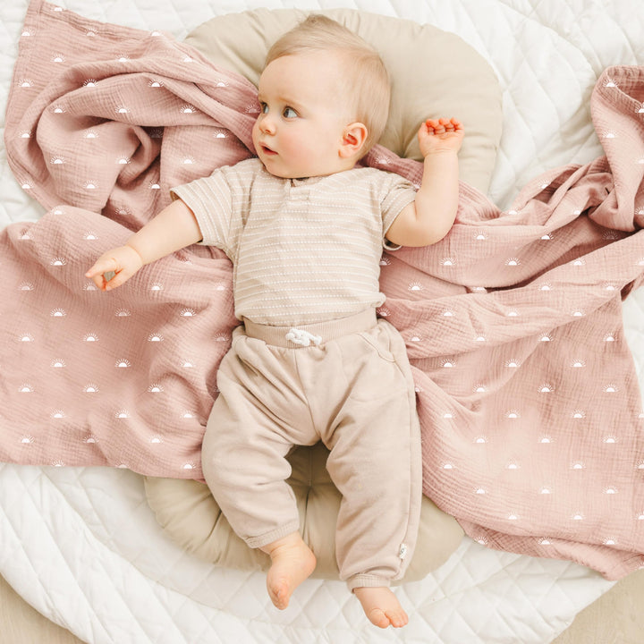 Konssy Muslin Swaddle Blankets, 100% Cotton Receiving Blankets, 47"x 47" - Peach Blossom Sun - image 5