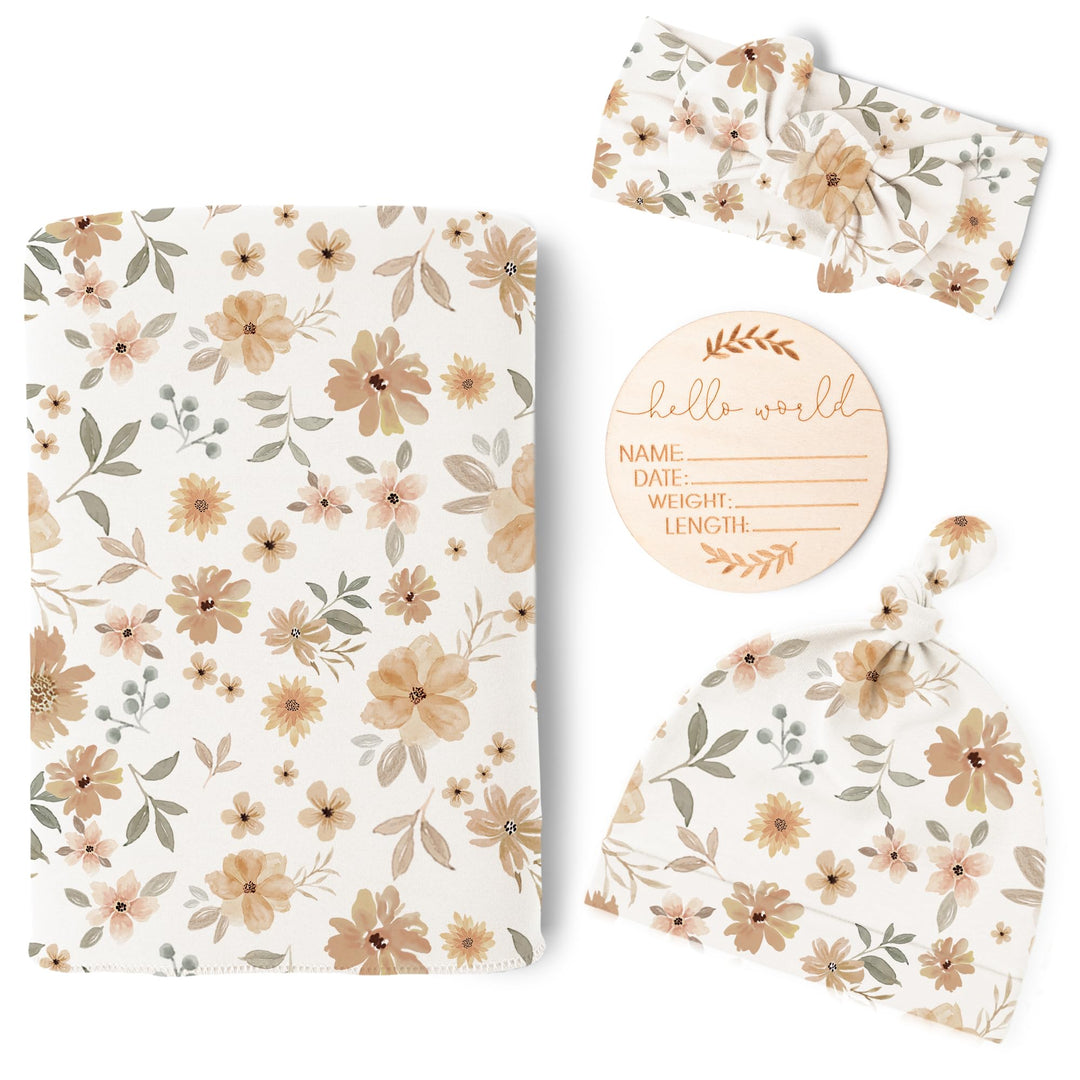 Konssy Newborn Swaddle Blanket with Beanie Hat Set, Baby Receiving Blanket - YinhuaMaoziZuhe-Baihuahui-New - image 1
