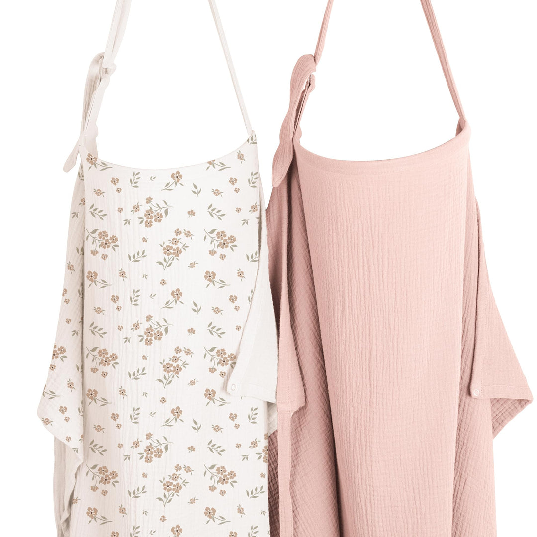 Konssy 2-Pack Muslin Nursing Cover Up for Breastfeeding Mom with Rigid Hoop - Pink,Blossom - image 1