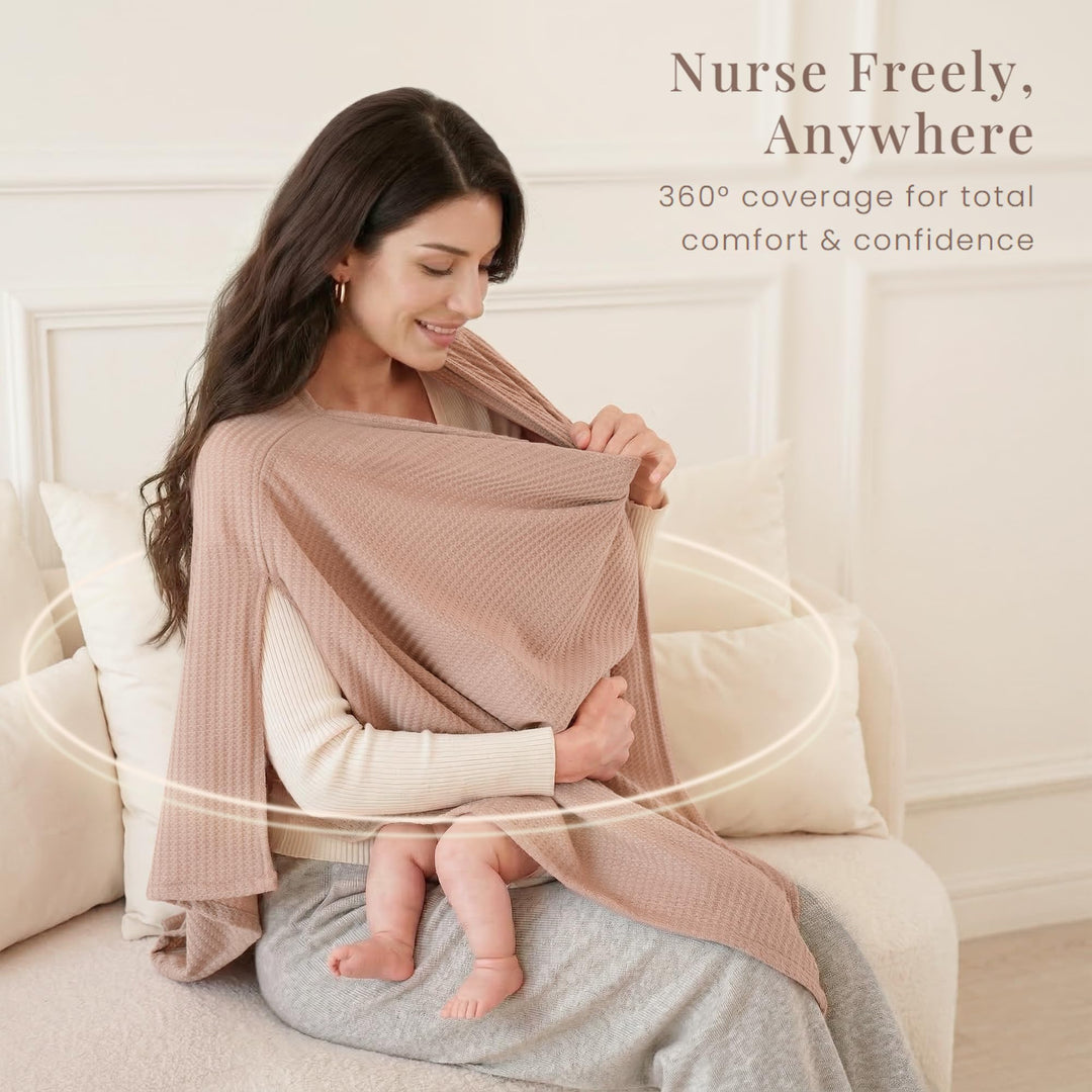Konssy Nursing Cover for Breastfeeding, Soft Breathable Privacy Poncho - Camel - image 2