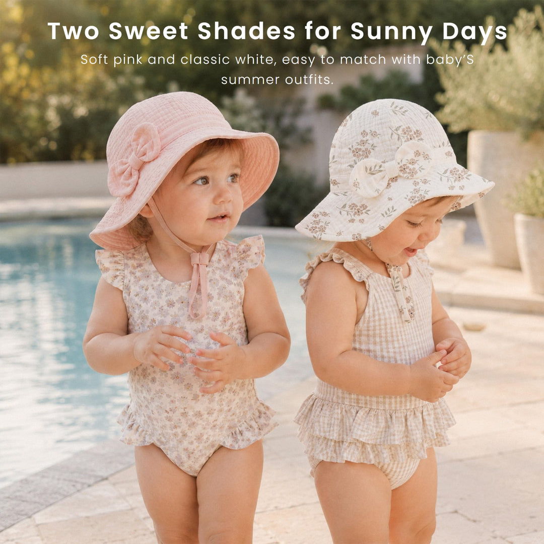 Konssy 2-Pack Muslin Baby Sun Hats for Girls with Bows, UPF 50+ - Blossom Pink - image 4