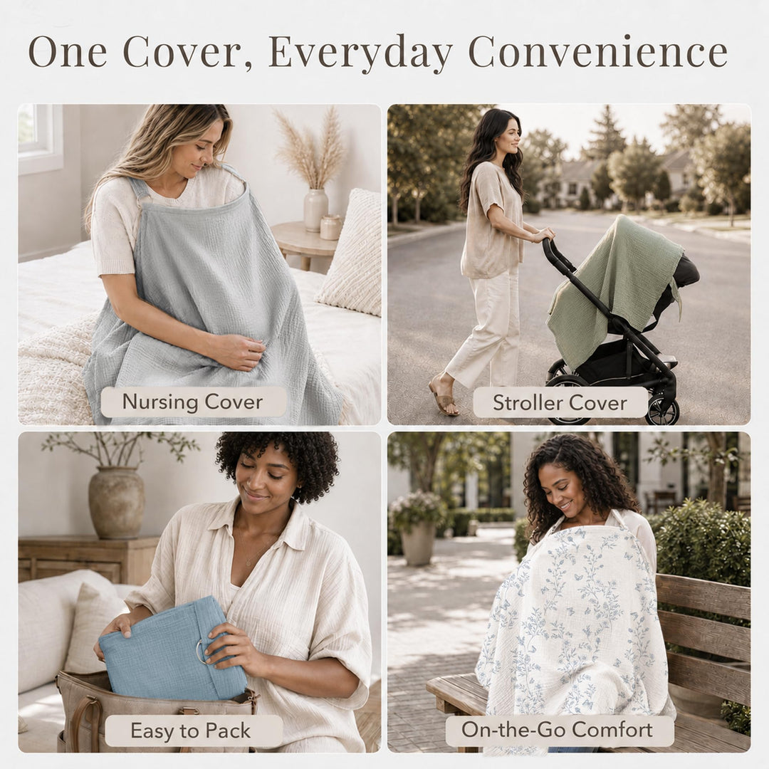Konssy Muslin Nursing Cover Up for Breastfeeding with Rigid Hoop - shuangceng-buruzhao-wulan-New - image 7