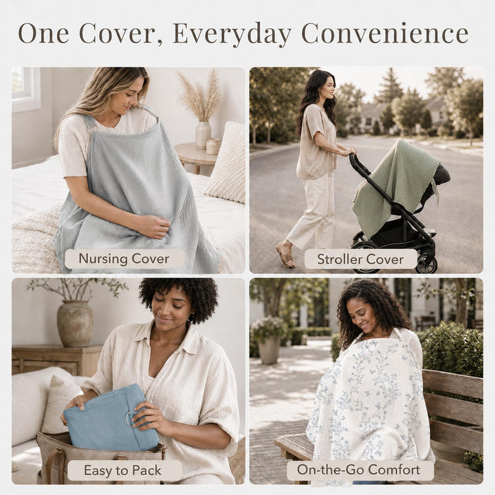 Konssy Muslin Nursing Cover Up for Breastfeeding with Rigid Hoop - shuangceng-buruzhao-wulan-New - image 7