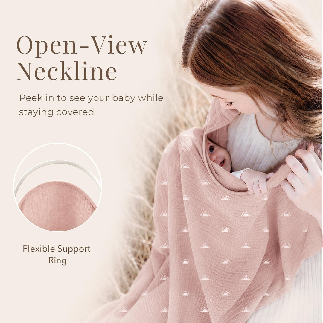 Konssy Muslin Nursing Cover Up for Breastfeeding with Rigid Hoop - Pink Sun - image 4