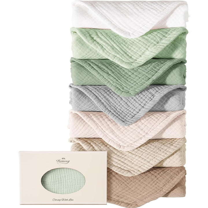 Konssy 7-Pack Muslin Baby Burp Cloths, 6-Layer 100% Cotton - Green - image 1
