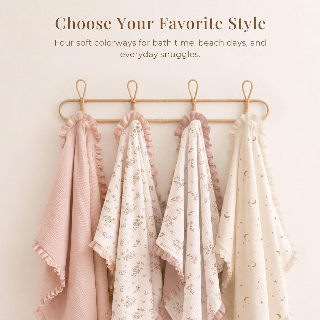 Konssy 100% Muslin Cotton Baby Hooded Towel, Soft Absorbent Bath Towel for Newborns, Infants and Toddlers, Baby Gift and Newborn Essentials with Lace Ruffle Hood - Pink - B0GY7KSJ9B image 7