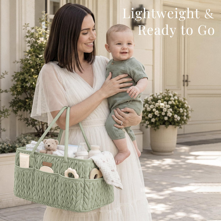 Konssy Baby Diaper Caddy Organizer, Braided Quilted Design with PU Handles - Braided Sage - image 6