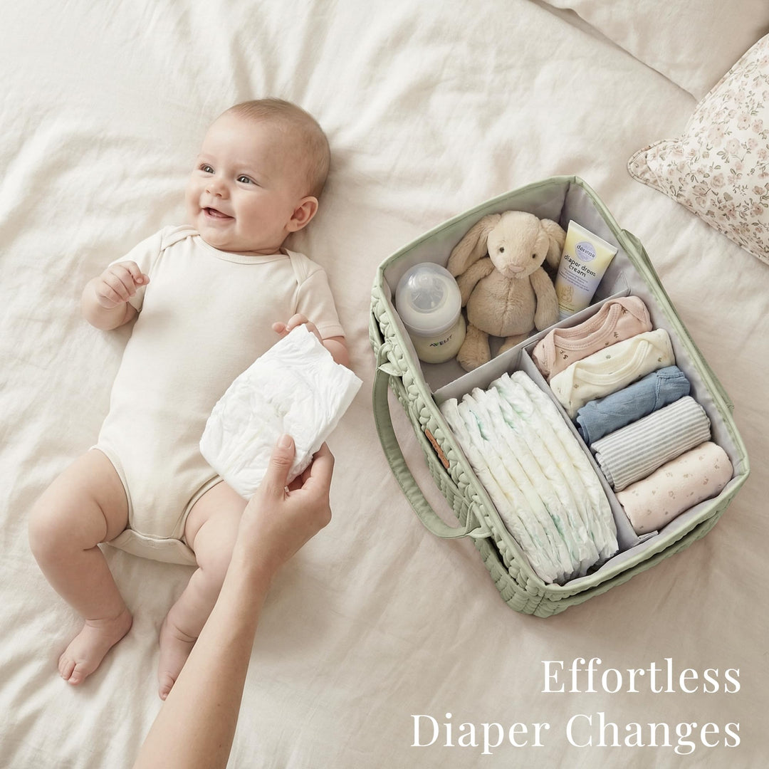 Konssy Baby Diaper Caddy Organizer, Braided Quilted Design with PU Handles - Braided Sage - image 3