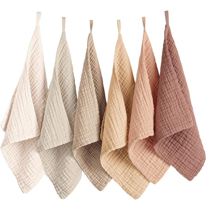 Konssy 6 Pack Face Cloths, 100% Muslin Cotton Wash Cloth for Washing Face - Earthy - image 1