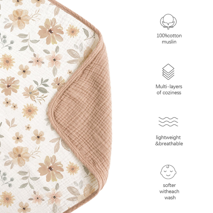 Konssy 100% Cotton Muslin Baby Blanket for Girls Boys, 40"x36"   - Flourish - image 4