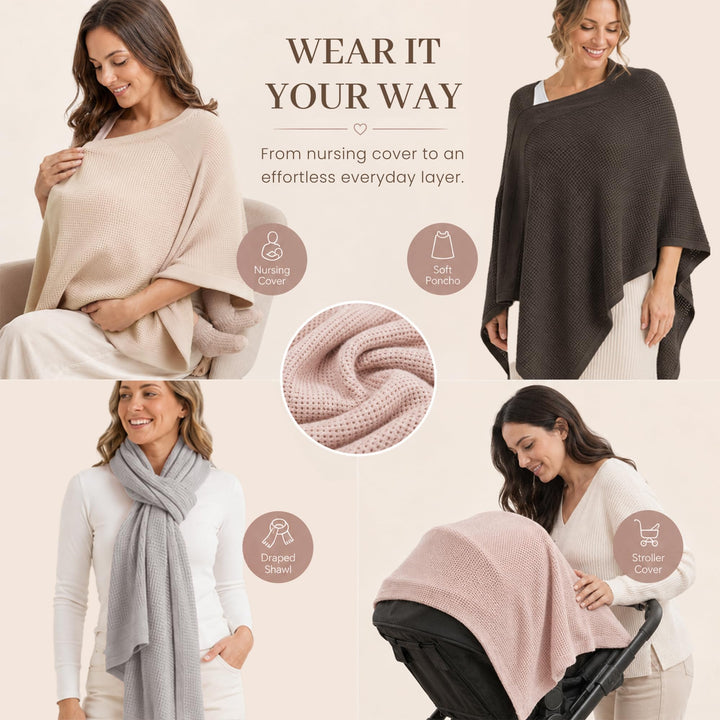 Konssy Nursing Cover for Breastfeeding, Full Privacy Nursing Poncho - Blush Beige - image 8